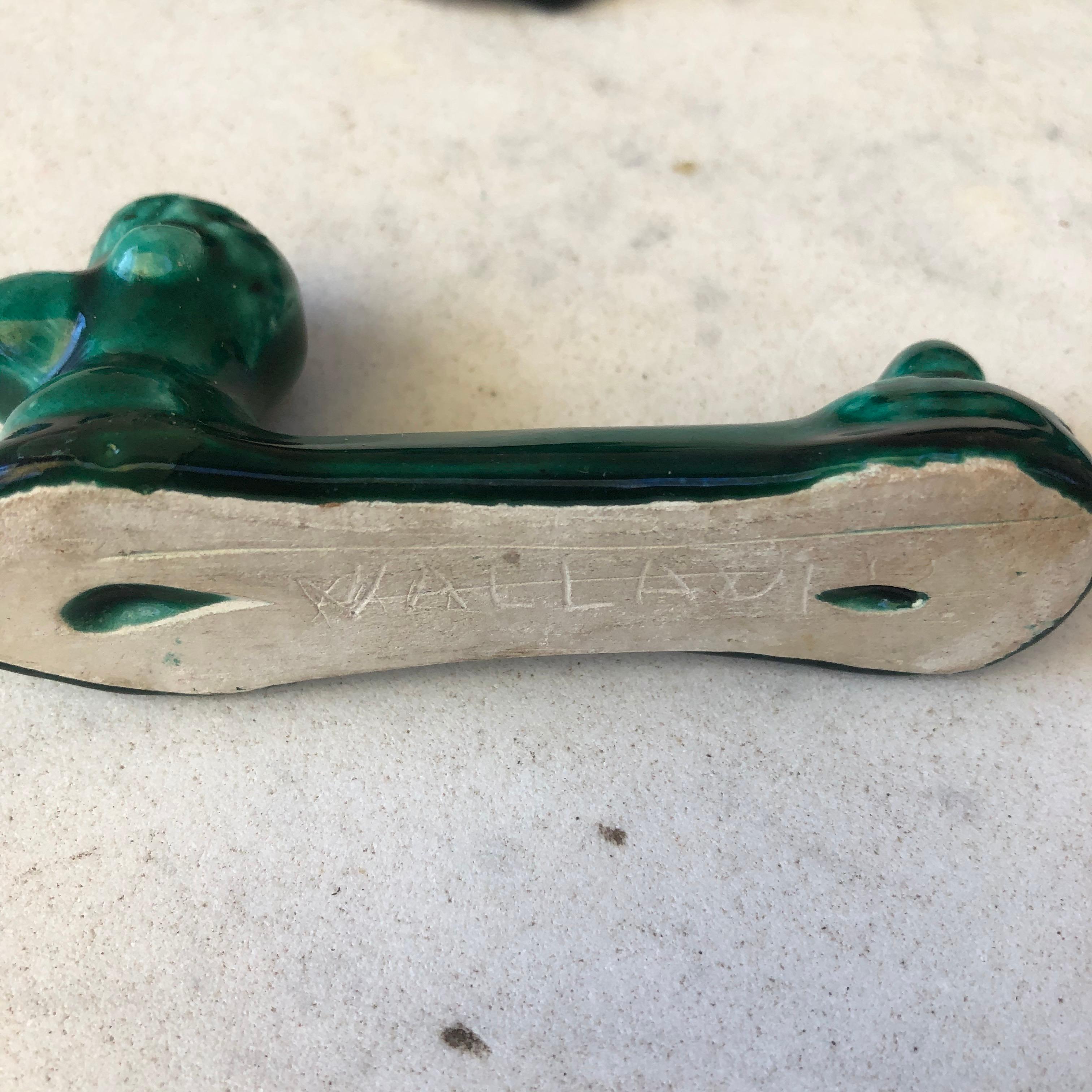 Set of 10 Green Majolica Poodle Knife Rests Vallauris, circa 1950 In Good Condition For Sale In Austin, TX