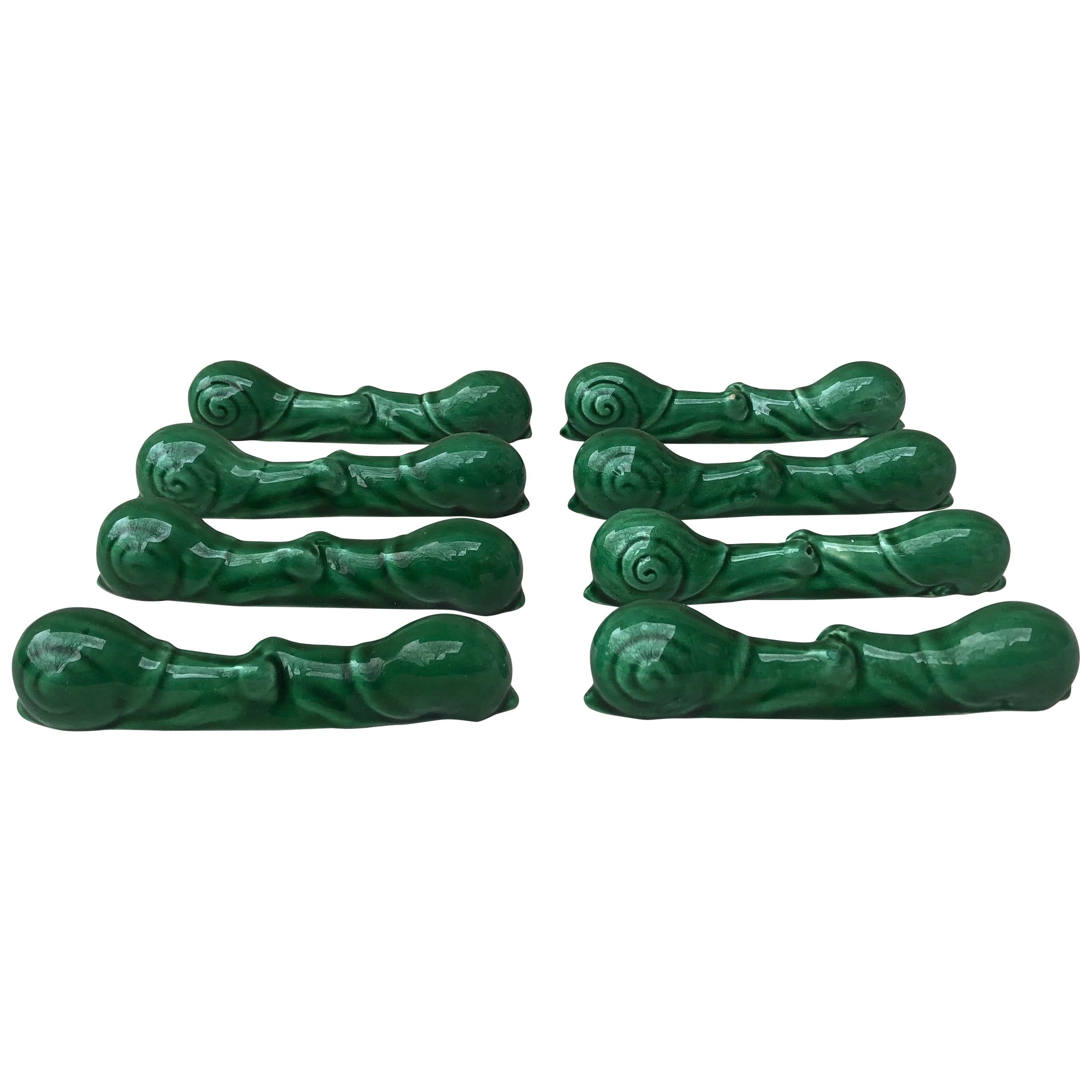 Mid-20th Century Set of 10 Green Majolica Poodle Knife Rests Vallauris, circa 1950 For Sale