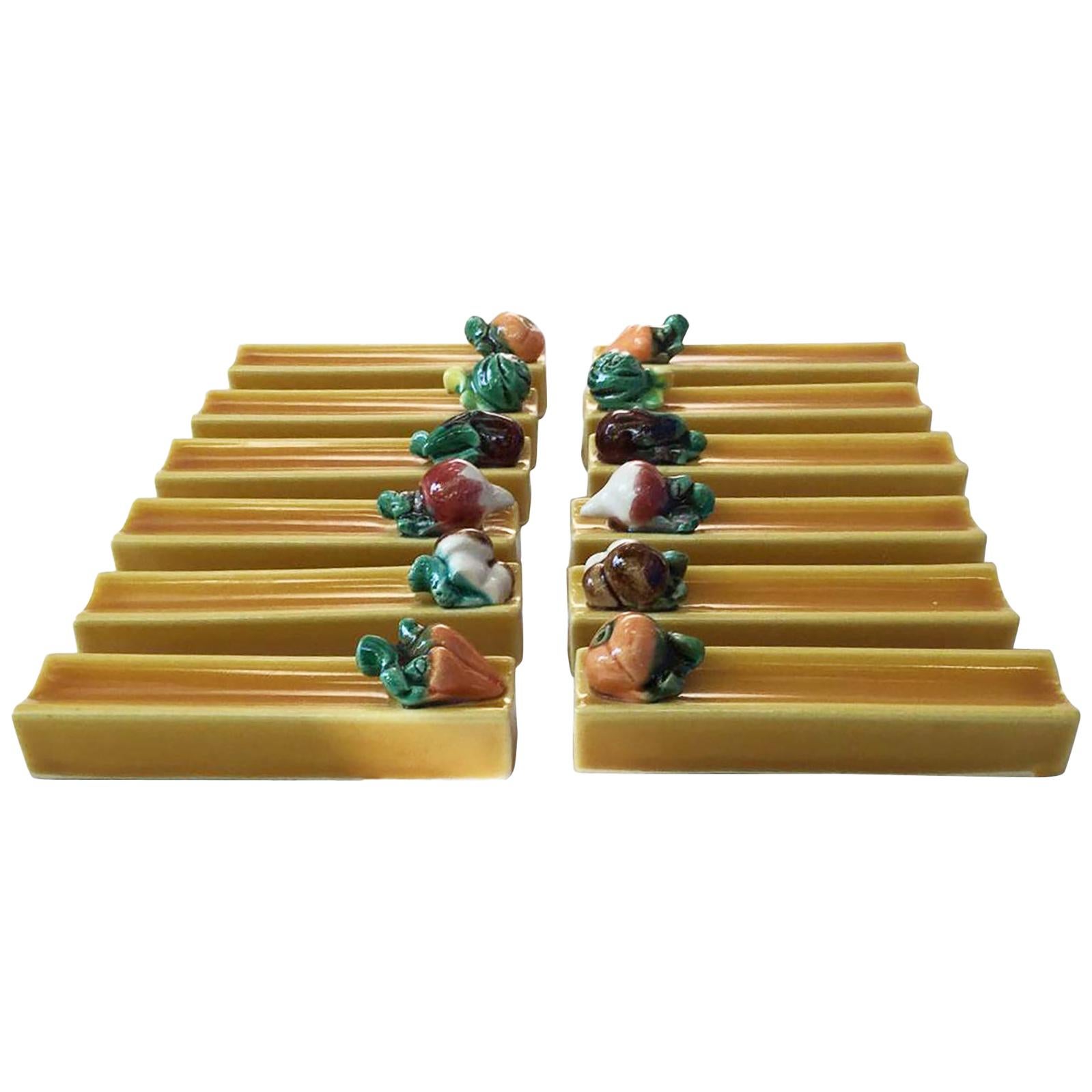 Ceramic Set of 10 Green Majolica Poodle Knife Rests Vallauris, circa 1950 For Sale