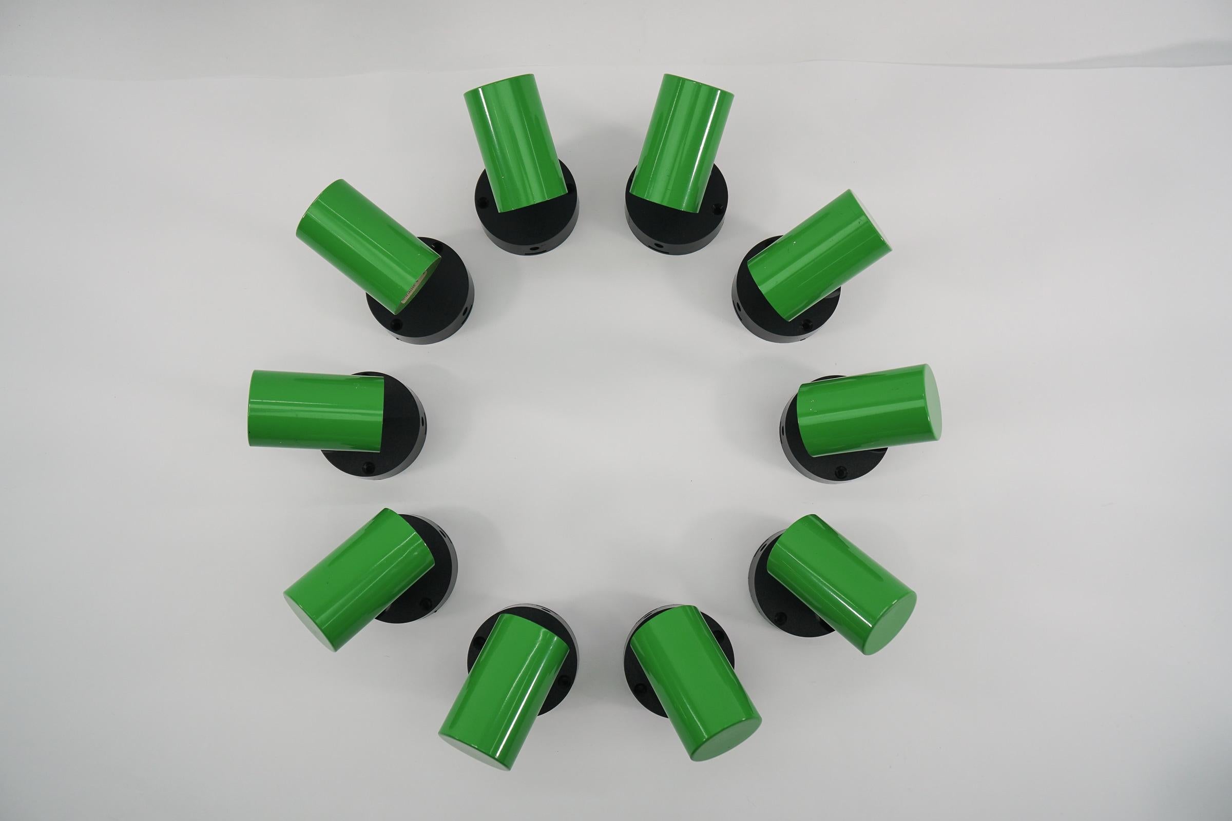 Mid-Century Modern Set of 10 Green Wall or Ceiling Spot Lights by Massive, 1960s Belgium For Sale