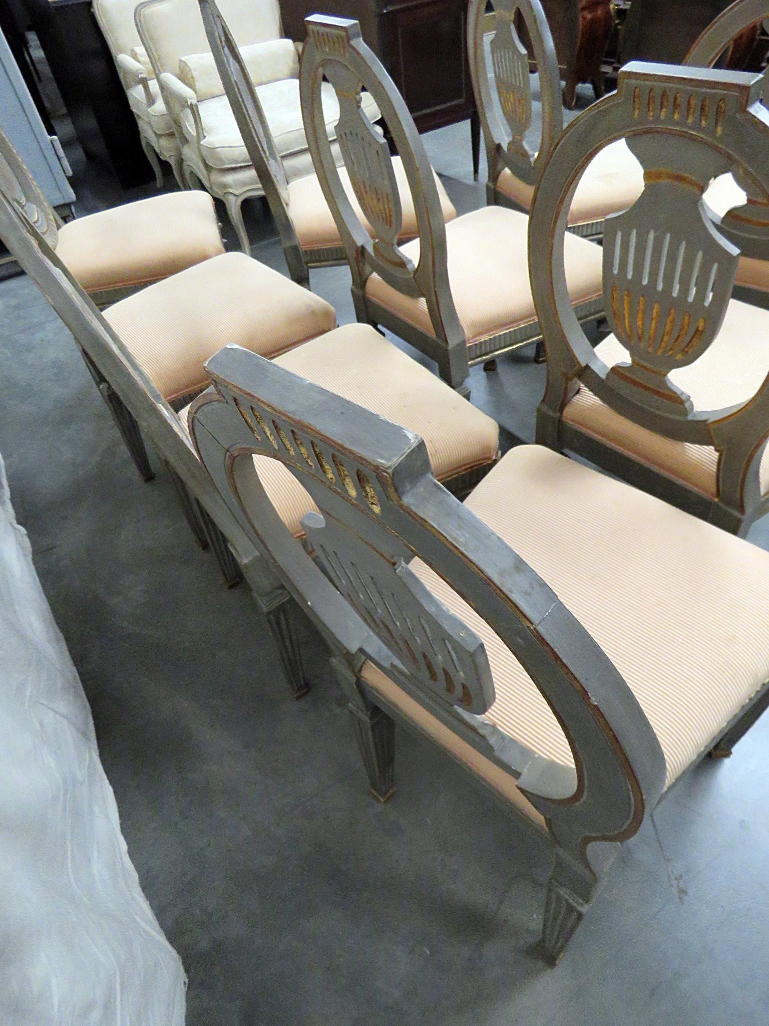 Set of 10 Swedish or Gustavian Painted & Gilded Style Side Dining Chairs 5