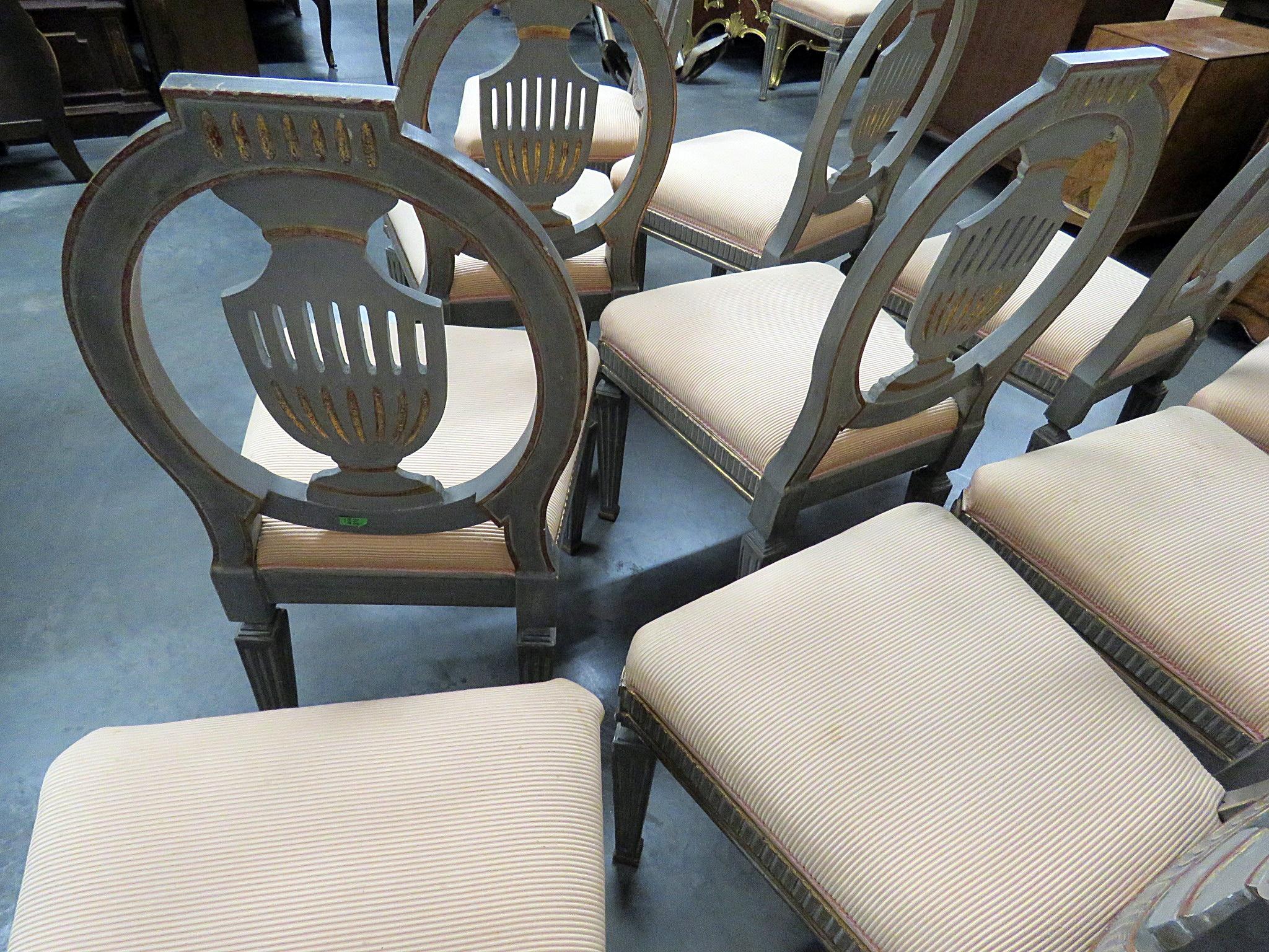 Set of 10 Swedish or Gustavian Painted & Gilded Style Side Dining Chairs 2