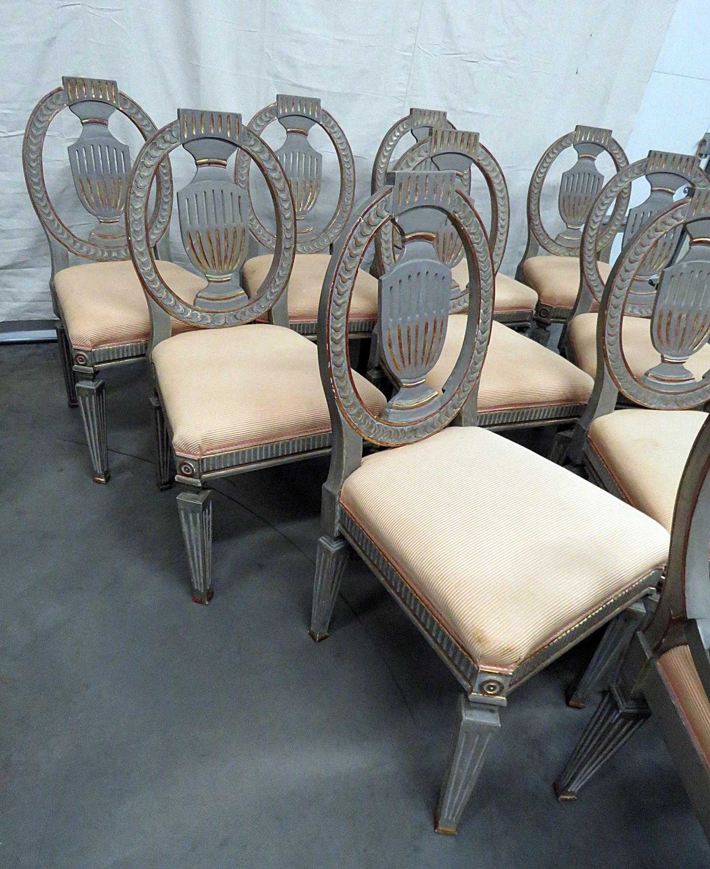 Set of 10 Swedish or Gustavian Painted & Gilded Style Side Dining Chairs 3