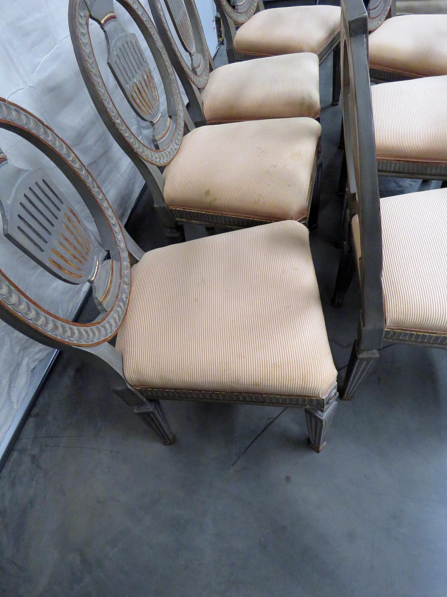 Set of 10 Swedish or Gustavian Painted & Gilded Style Side Dining Chairs 4