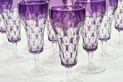 Set of 10 Hand Blown Crystal Champagne Flutes Amethyst Cut To Clear