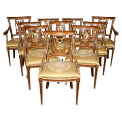 Juego de 10 Sillas de Comedor de la Regencia Italianas Galimberti de Nogal Dorado Talladas a Mano