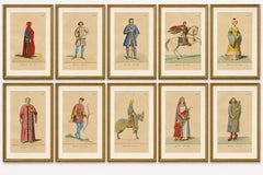 Set of 10 Hand-Colored Medieval Costume Prints by Paul Mercuri, Paris 1845