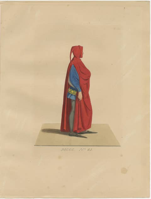 Set of 10 Hand-Colored Medieval Costume Prints by Paul Mercuri, Paris 1845