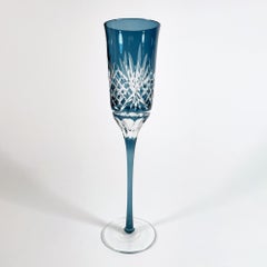 Set of 10 Hand-Cut Bohemian Crystal Champagne Flutes - Vintage 1980s