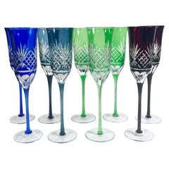 Set di 10 flute da champagne in cristallo di Boemia tagliati a mano - Vintage anni '80