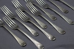 Set of 10 Hanoverian Engraved Sterling Silver Dinner Forks, London, 1812 & 1814