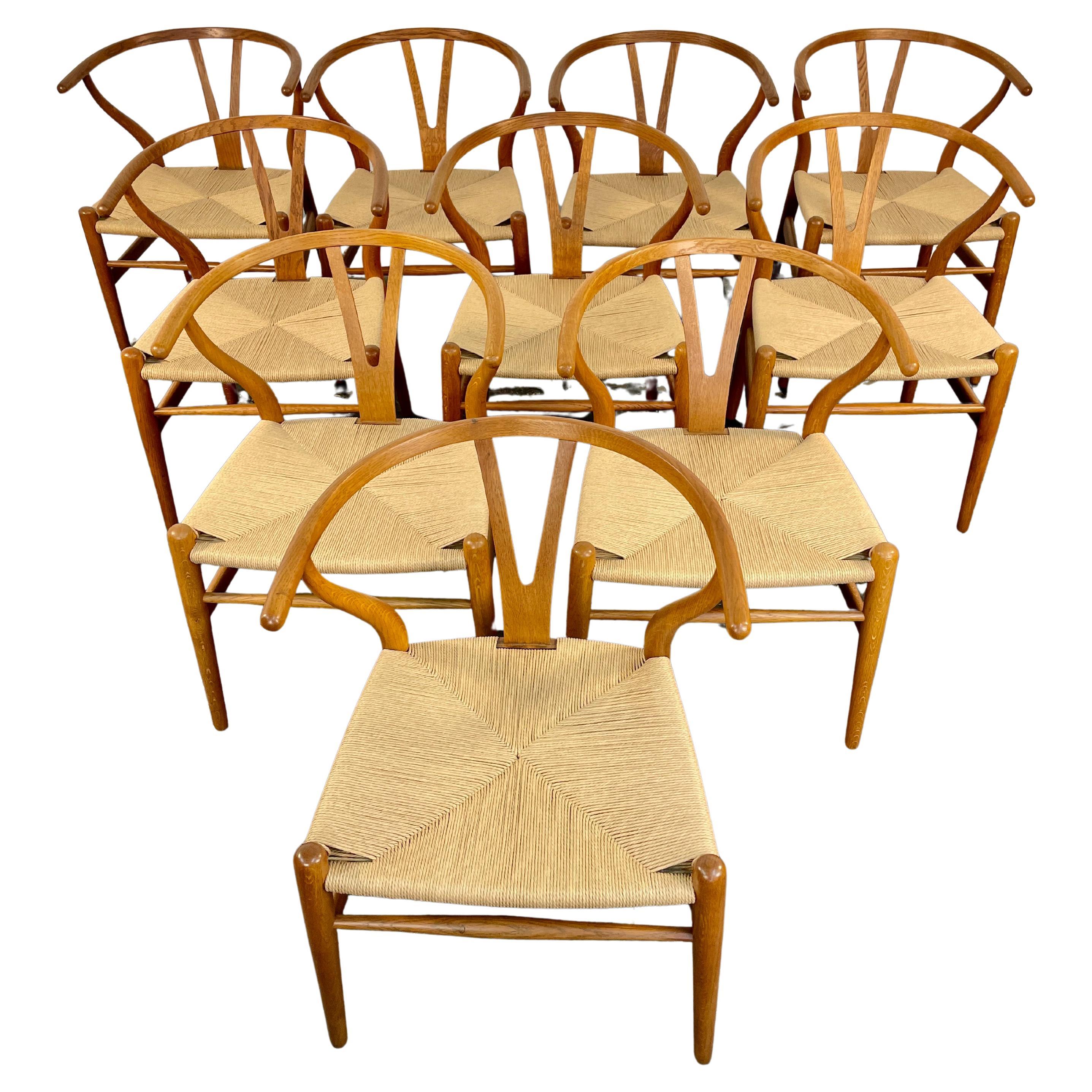 Set of 10 Hans Wegner Wishbone Chairs in Oak circa 1950's