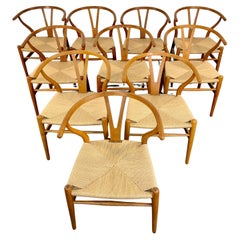Set of 10 Hans Wegner Wishbone Chairs in Oak circa 1950's