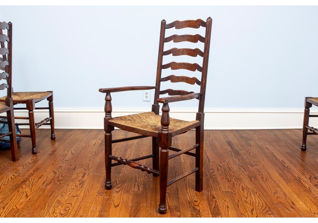 Set Of 10 Hardwood Slatted Ladder Back Dining Chairs  2