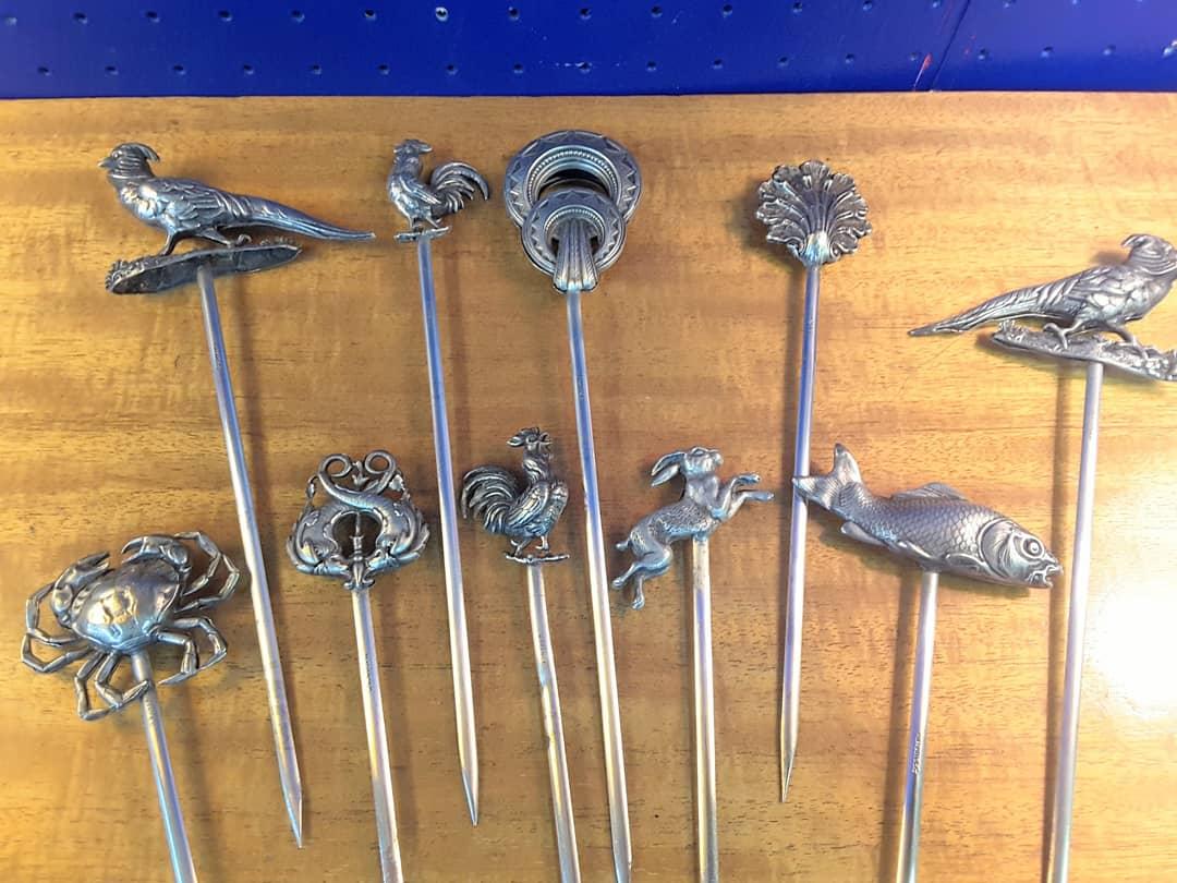 Edwardian Set of 10 HC France Figural and Animal Meat Skewers