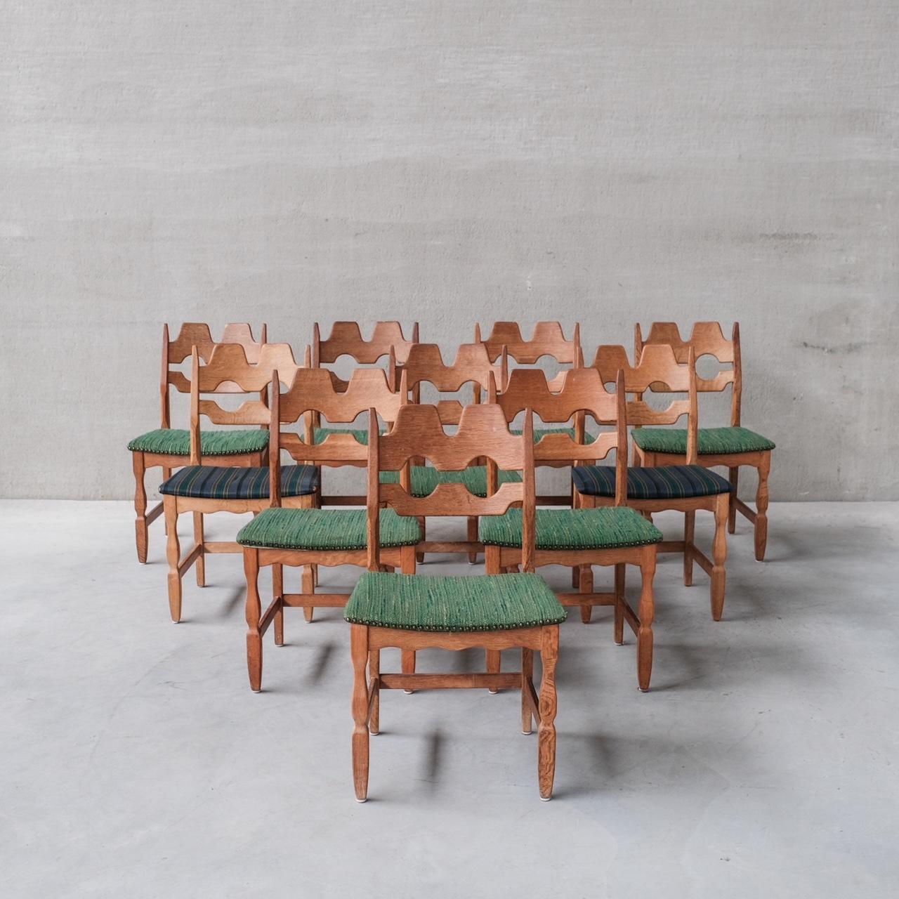 20th Century Set of 10 Henning 'Henry' Kjaernulf Oak Razor Mid-Century Dining Chairs