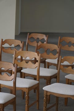 Set of 10 Henning Kjærnulf "Razorblade" Chairs in Oak & Bouclé, 1960s