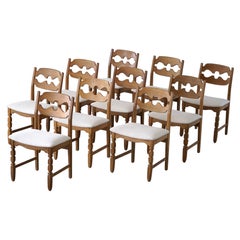 Set of 10 Henning Kjærnulf "Razorblade" Chairs in Oak 
Bouclé, 1960s