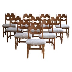 Set of 10 Henning Kjærnulf "Razorblade" Chairs in Oak & Lambswool, 1960s