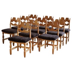 Set of 10 Henning Kjærnulf "Razorblade" Chairs in Oak & Lambswool, 1960s