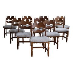 Set of 10 Henning Kjærnulf "Razorblade" Chairs in Oak & Lambswool, 1960s