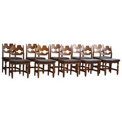 Set of 10 Henning Kjærnulf "Razorblade" Chairs in Oak 
Lambswool, 1960s