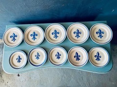 Set of 10 Henriot Quimper French Faience Fleur-de-Lis Plates in Blue and Cream