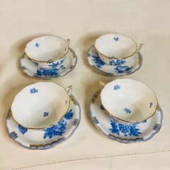 Set of 10 Herend Fortuna Cups and Saucers Painted with Butterflies and Flowers