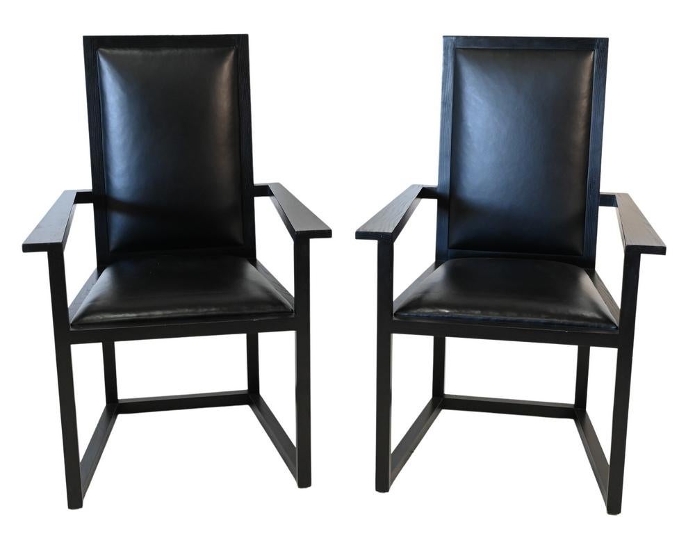 Set of 10 High Back Black Leather & Oak Armchairs For Sale 3