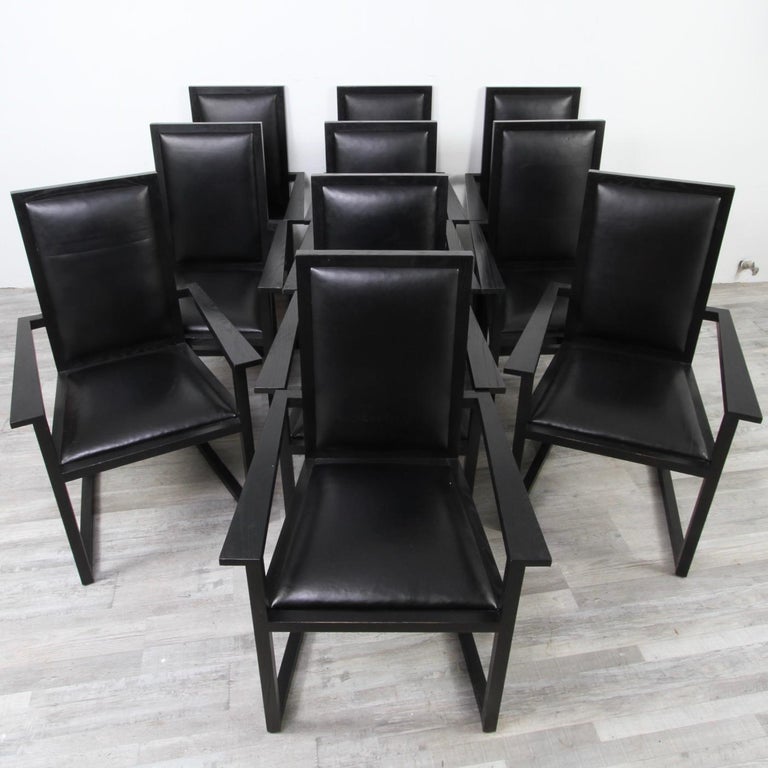 Set of 10 High Back Black Leather and Oak Armchairs For Sale at 1stDibs