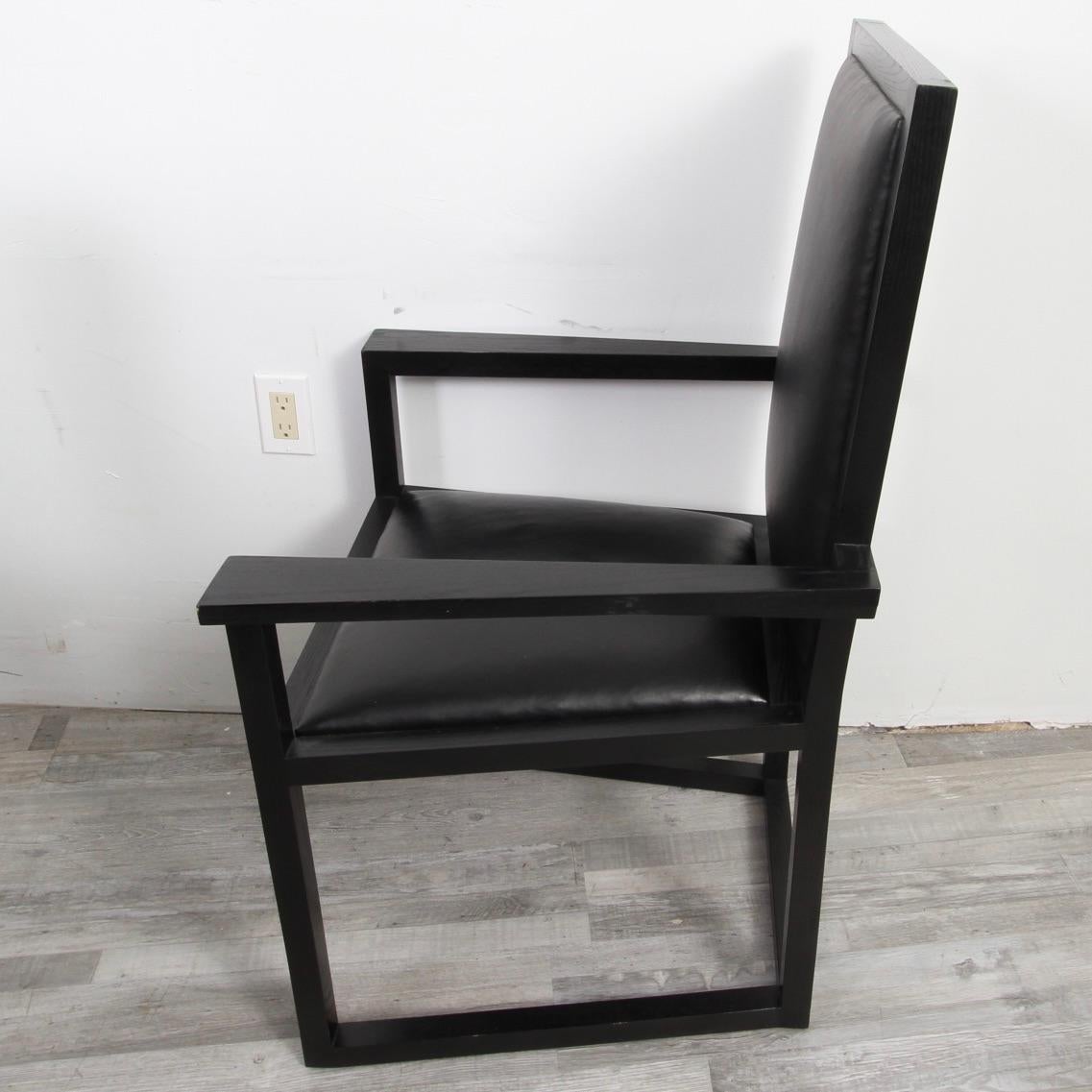 Stained Set of 10 High Back Black Leather & Oak Armchairs For Sale