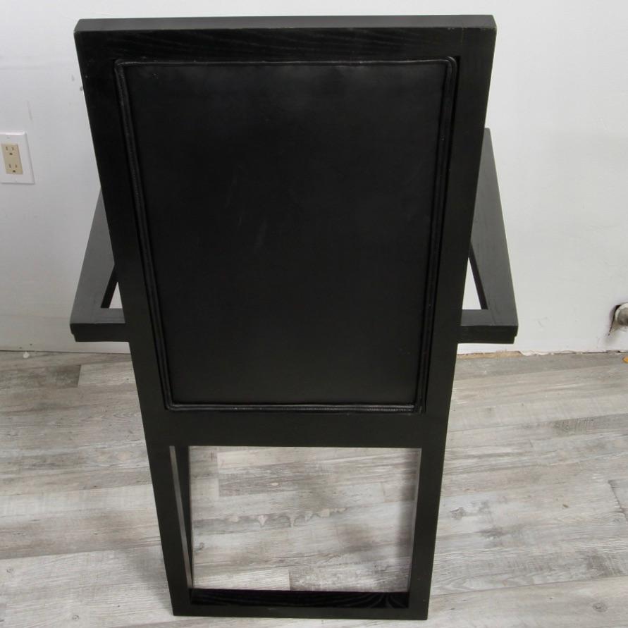 Set of 10 High Back Black Leather & Oak Armchairs In Good Condition For Sale In New London, CT