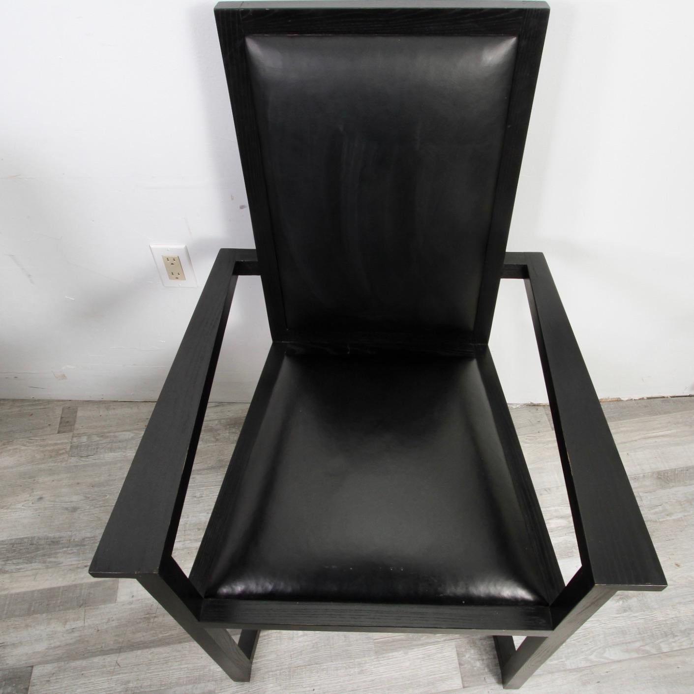 Set of 10 High Back Black Leather & Oak Armchairs For Sale 1