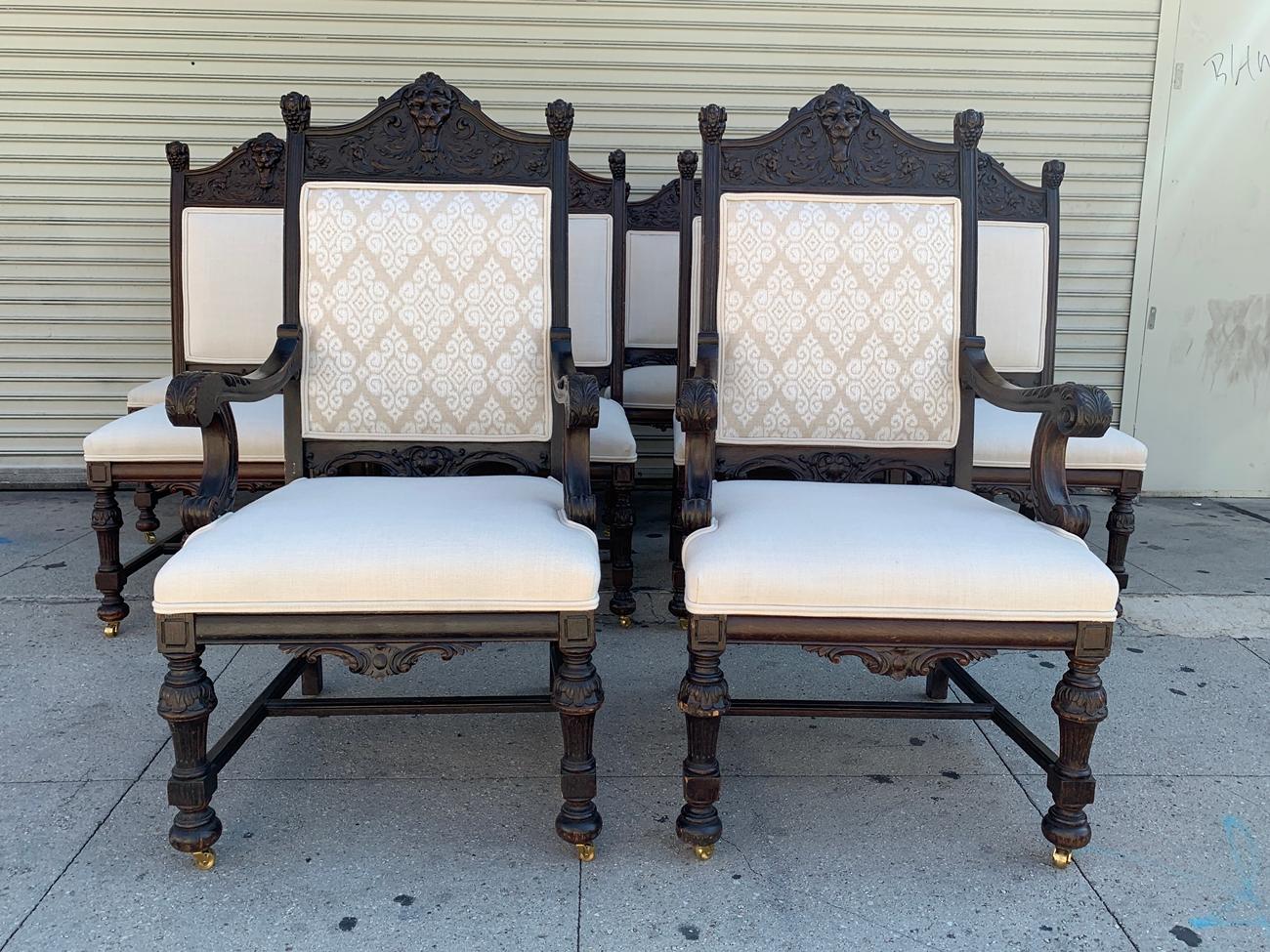 Set of 10 High Back Chairs with Carved Wooden Frames For Sale 8