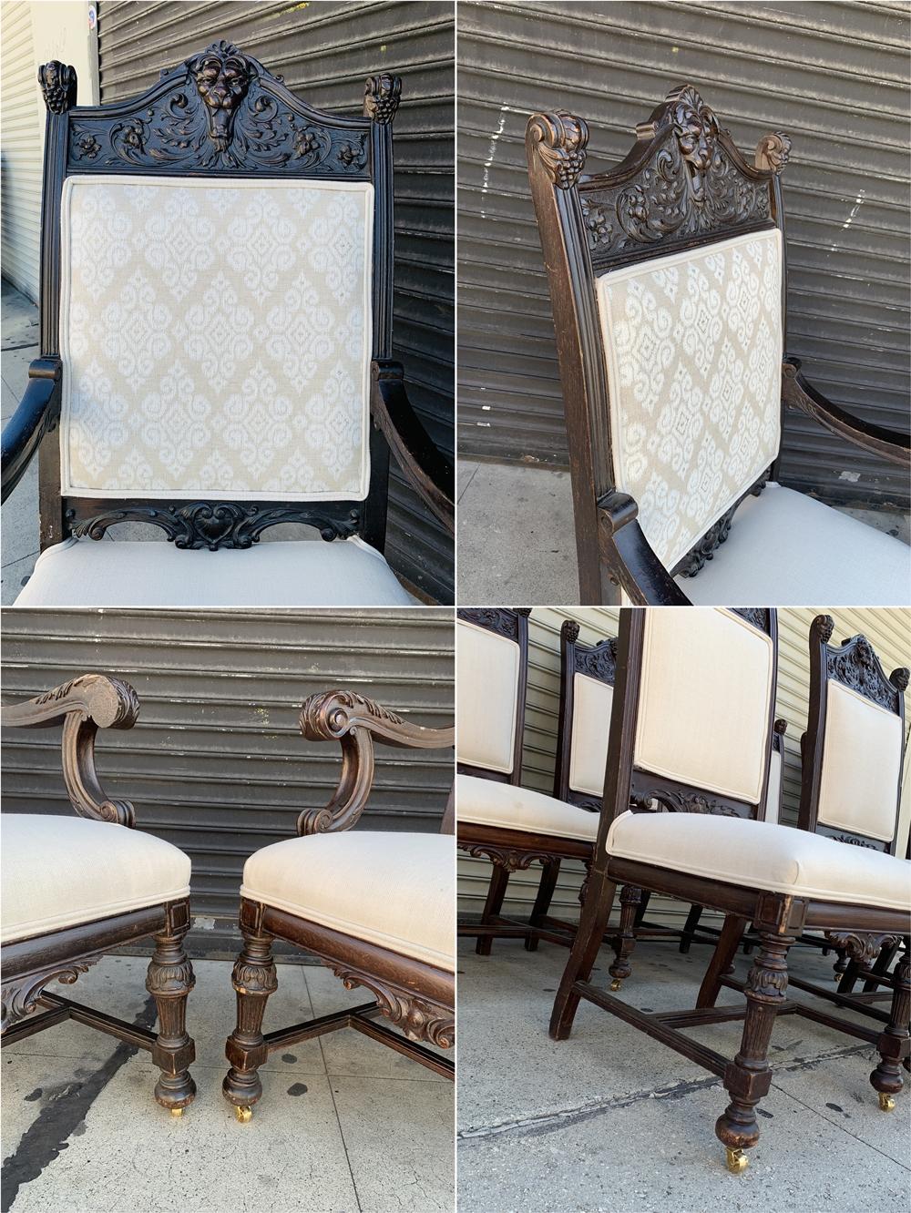 Set of 10 High Back Chairs with Carved Wooden Frames For Sale 10