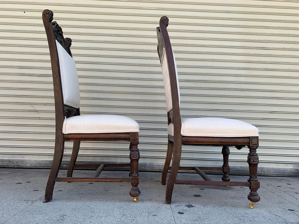 Set of 10 High Back Chairs with Carved Wooden Frames For Sale 11