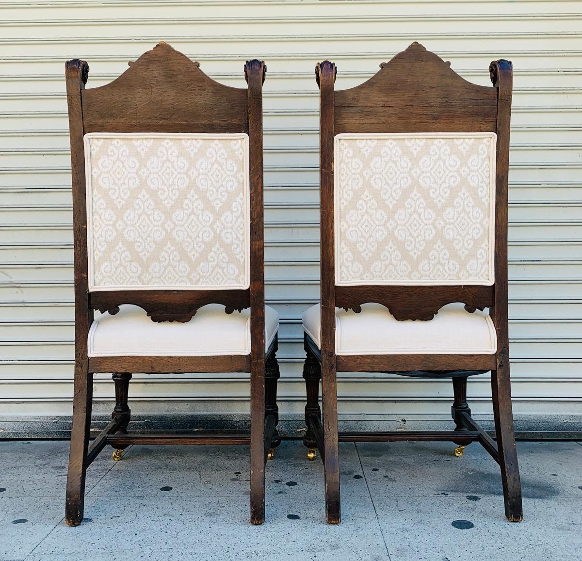 Set of 10 High Back Chairs with Carved Wooden Frames In Good Condition For Sale In Los Angeles, CA