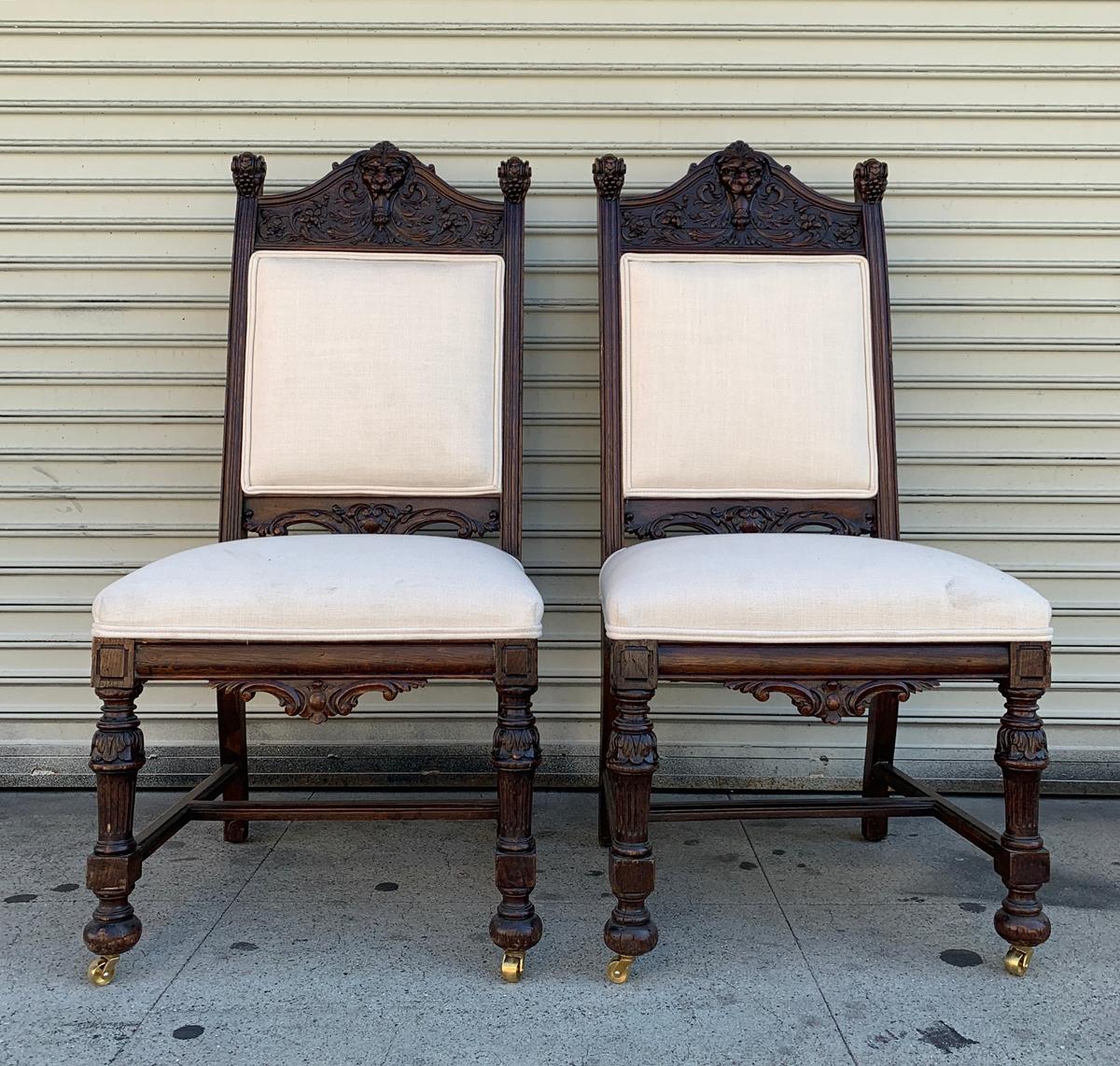 Early 20th Century Set of 10 High Back Chairs with Carved Wooden Frames For Sale