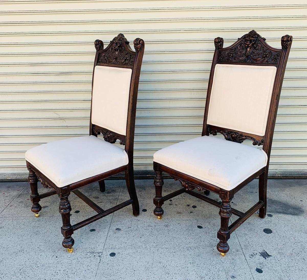 Upholstery Set of 10 High Back Chairs with Carved Wooden Frames For Sale