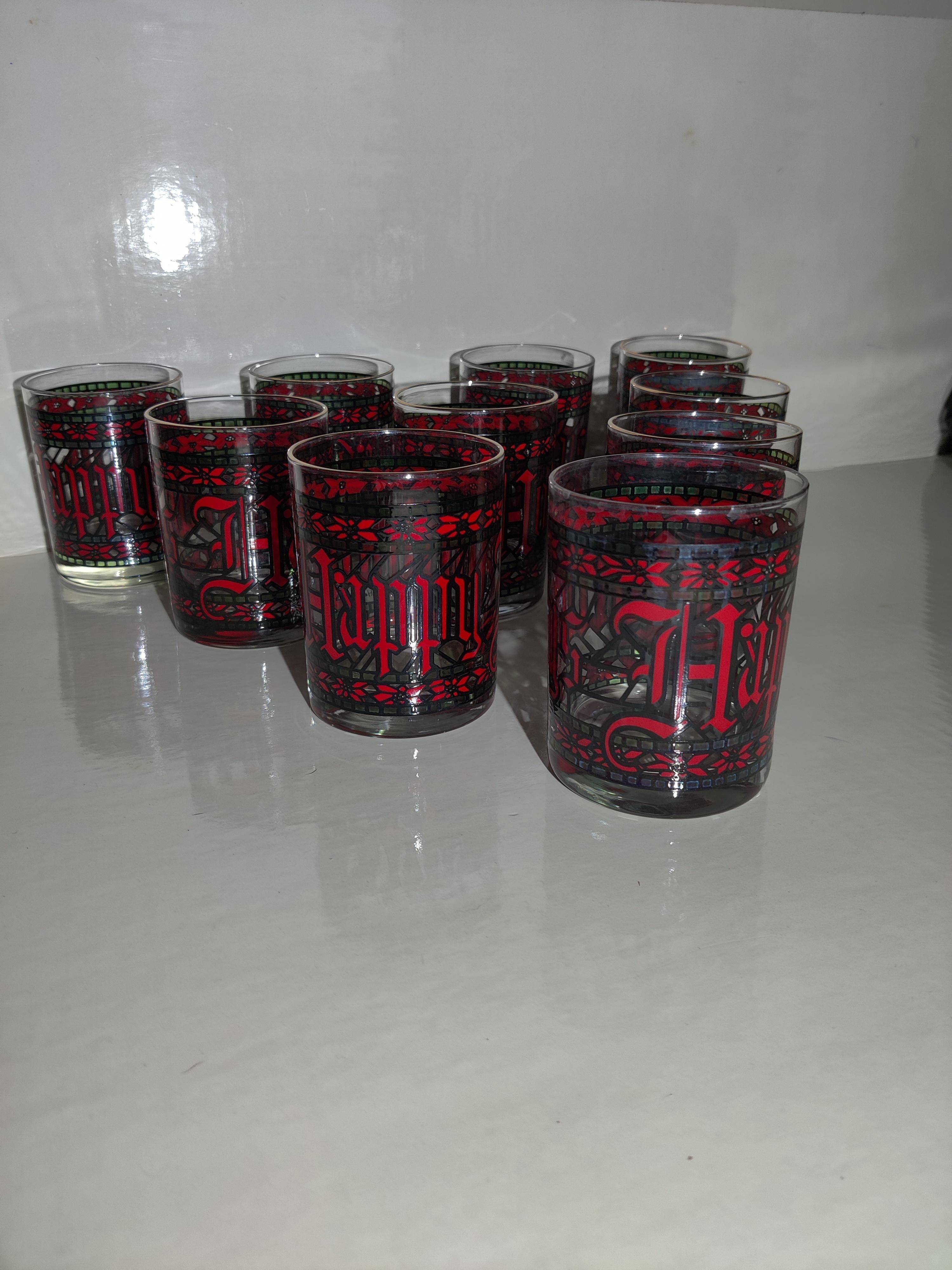 Set of 10 Houze Happy Holiday Stained Glass Design Tumblers In Good Condition For Sale In Cincinnati, OH