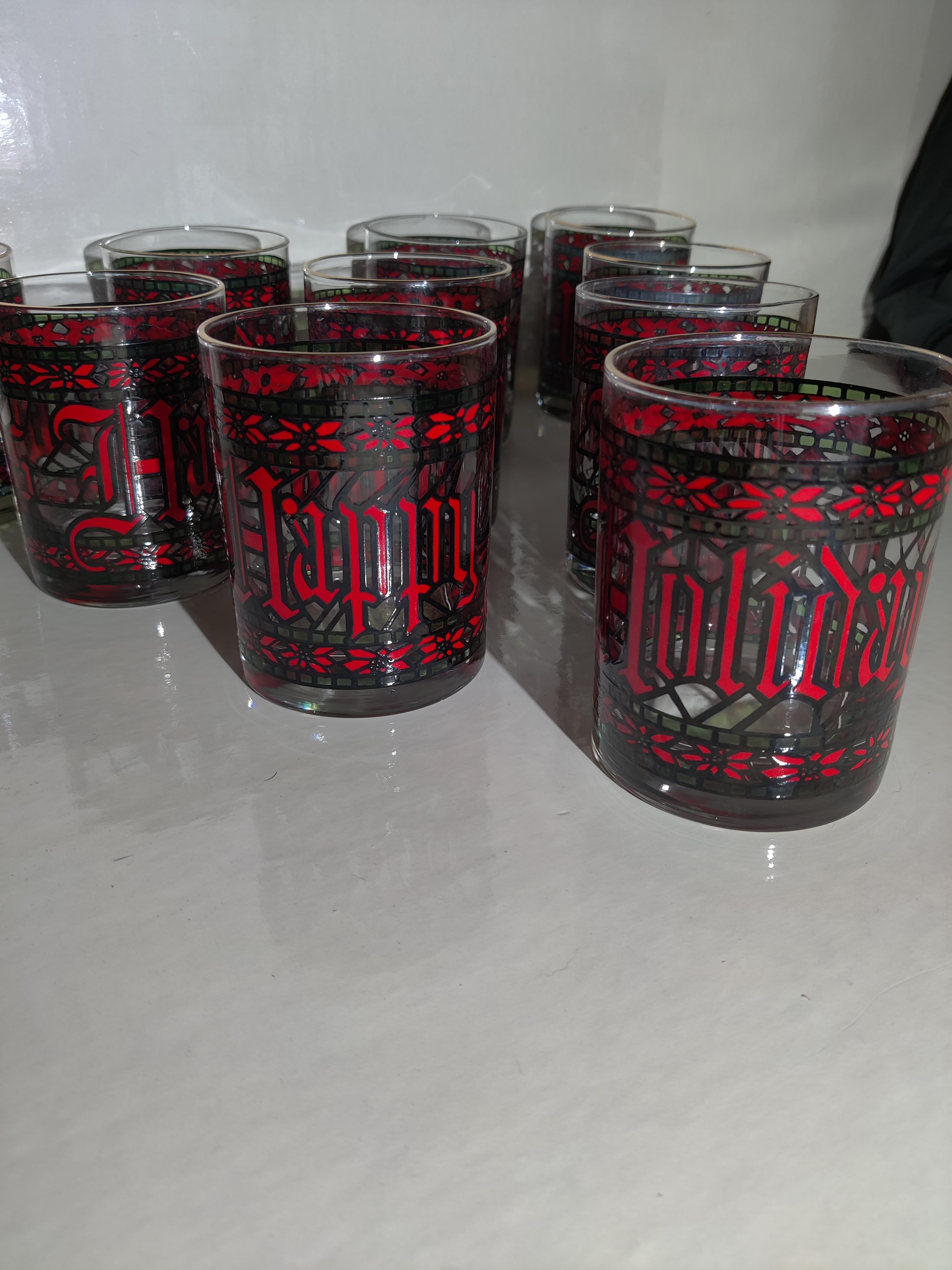 Set of 10 Houze Happy Holiday Stained Glass Design Tumblers For Sale 1