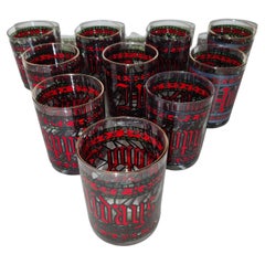 Vintage Set of 10 Houze Happy Holiday Stained Glass Design Tumblers