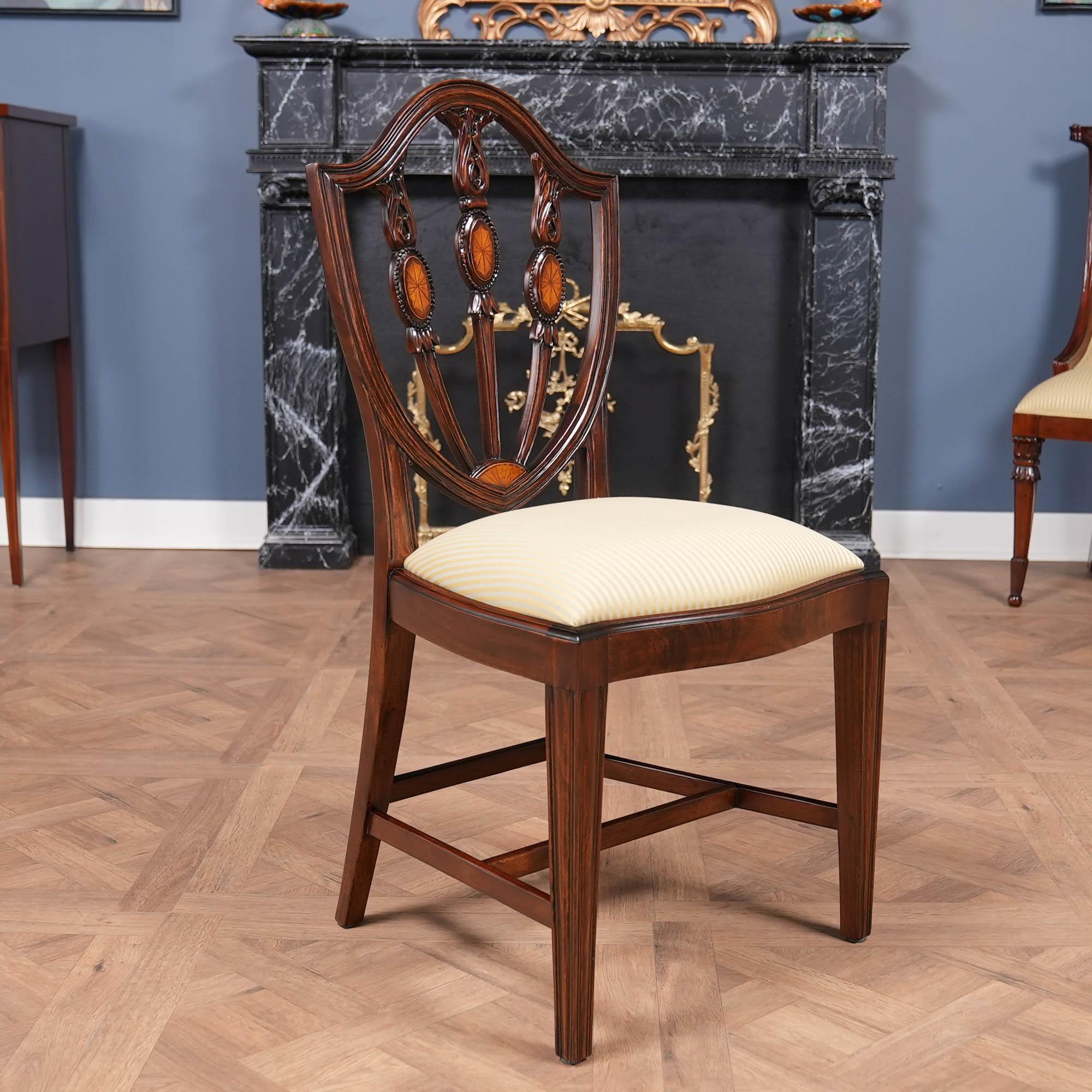 Set of 10 Inlaid Shield Back Chairs in vendita 6