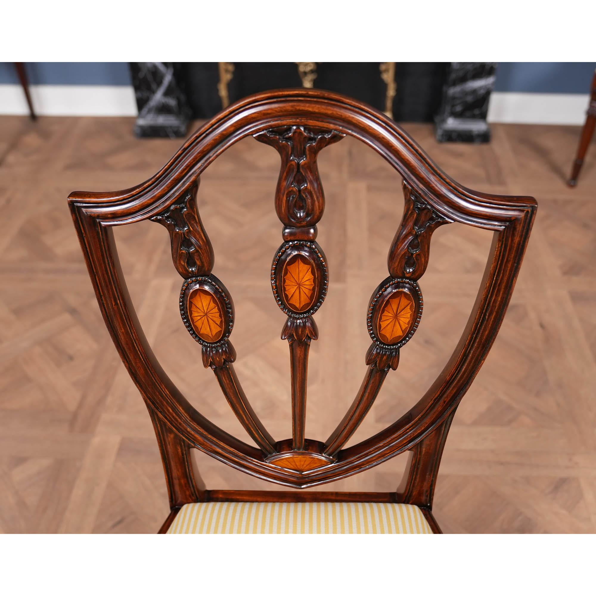 Set of 10 Inlaid Shield Back Chairs in vendita 9