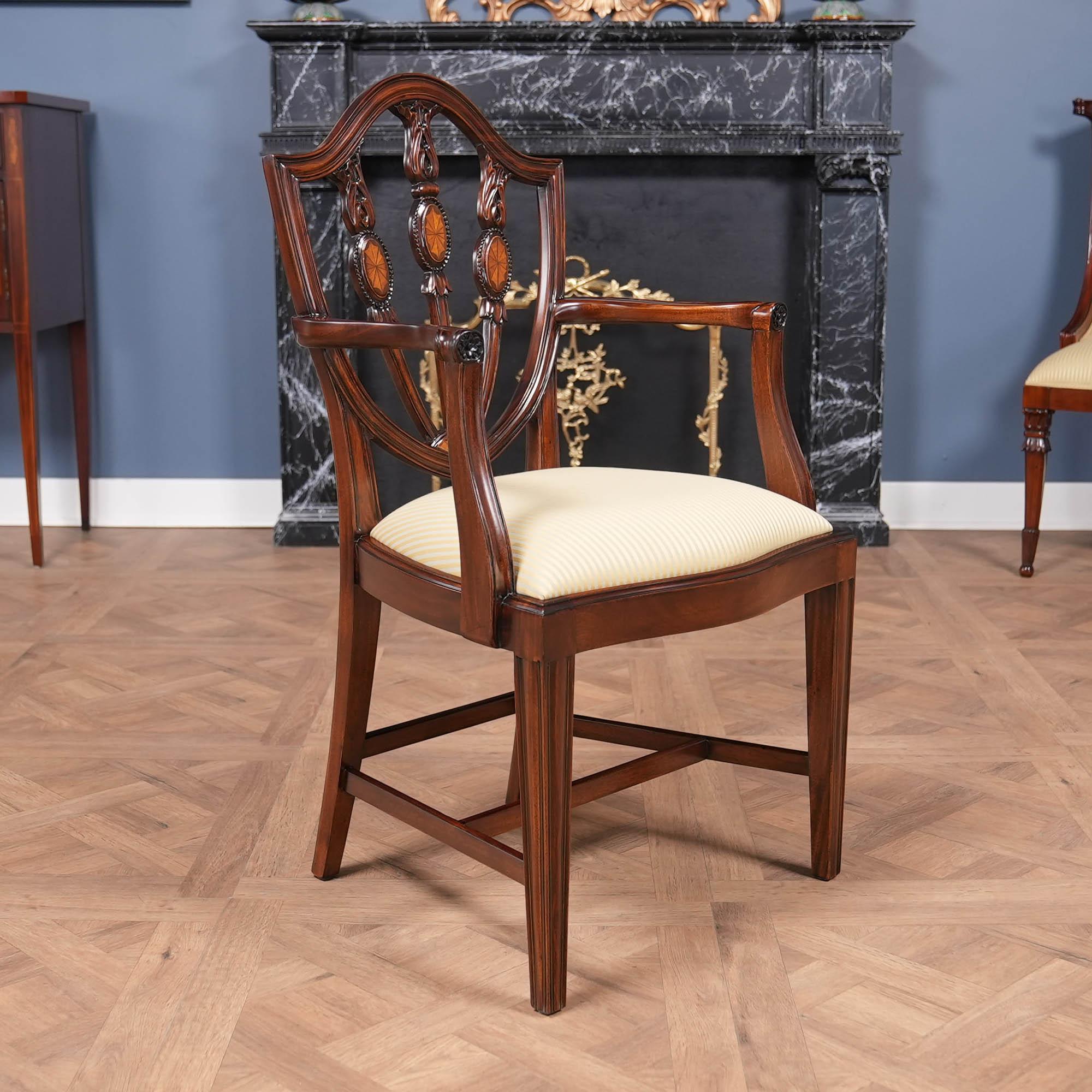 Rinascimento Set of 10 Inlaid Shield Back Chairs in vendita