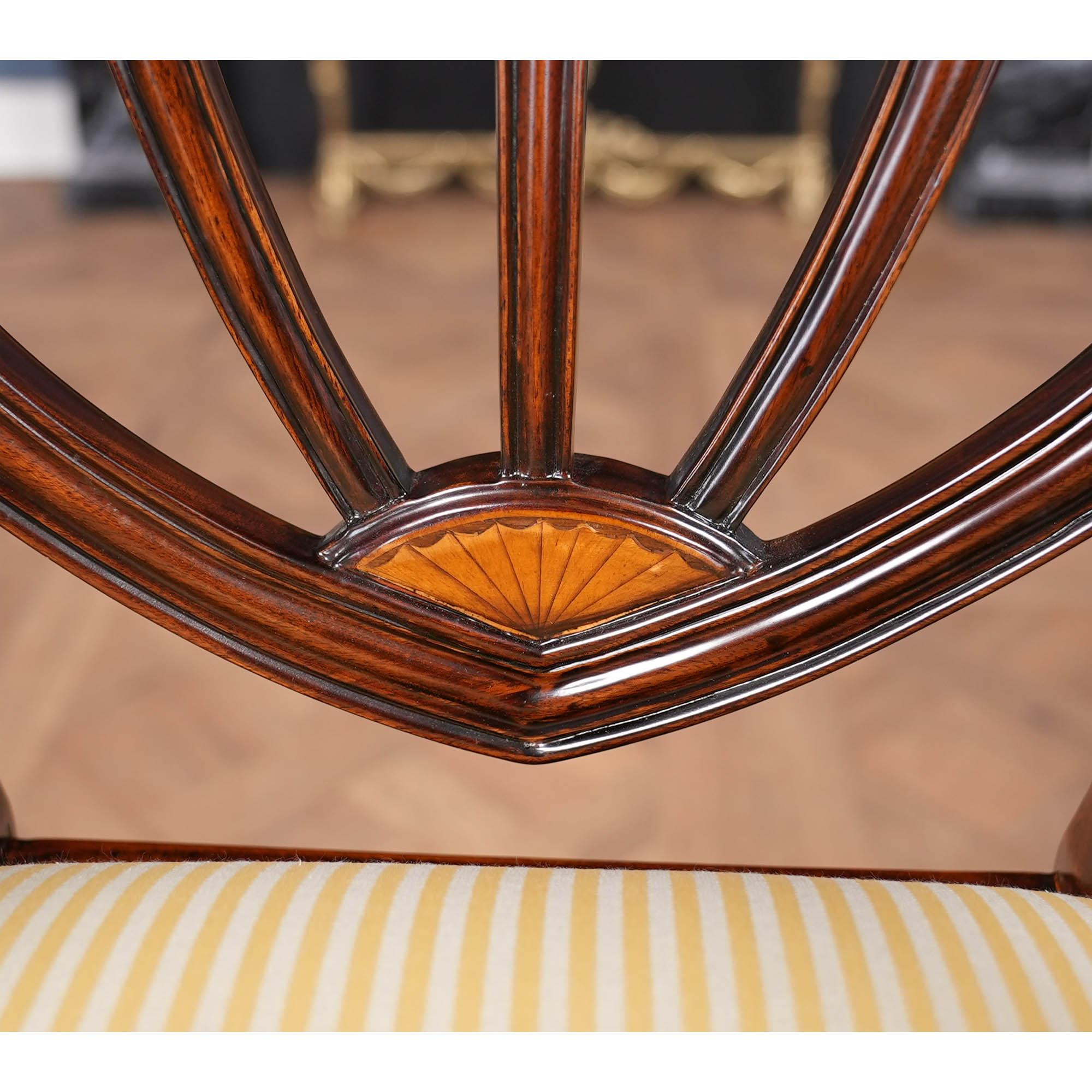 Mogano Set of 10 Inlaid Shield Back Chairs in vendita
