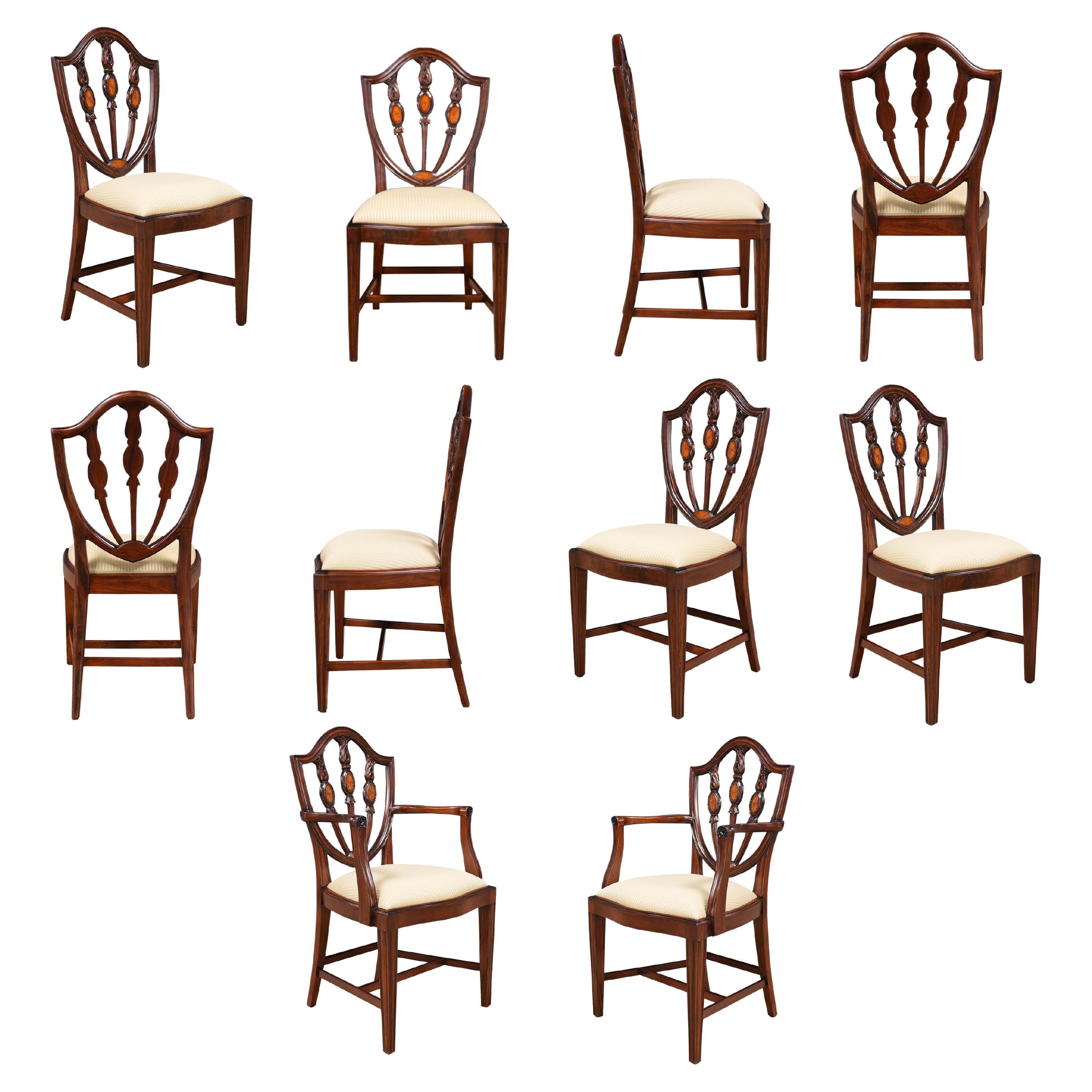 Set of 10 Inlaid Shield Back Chairs