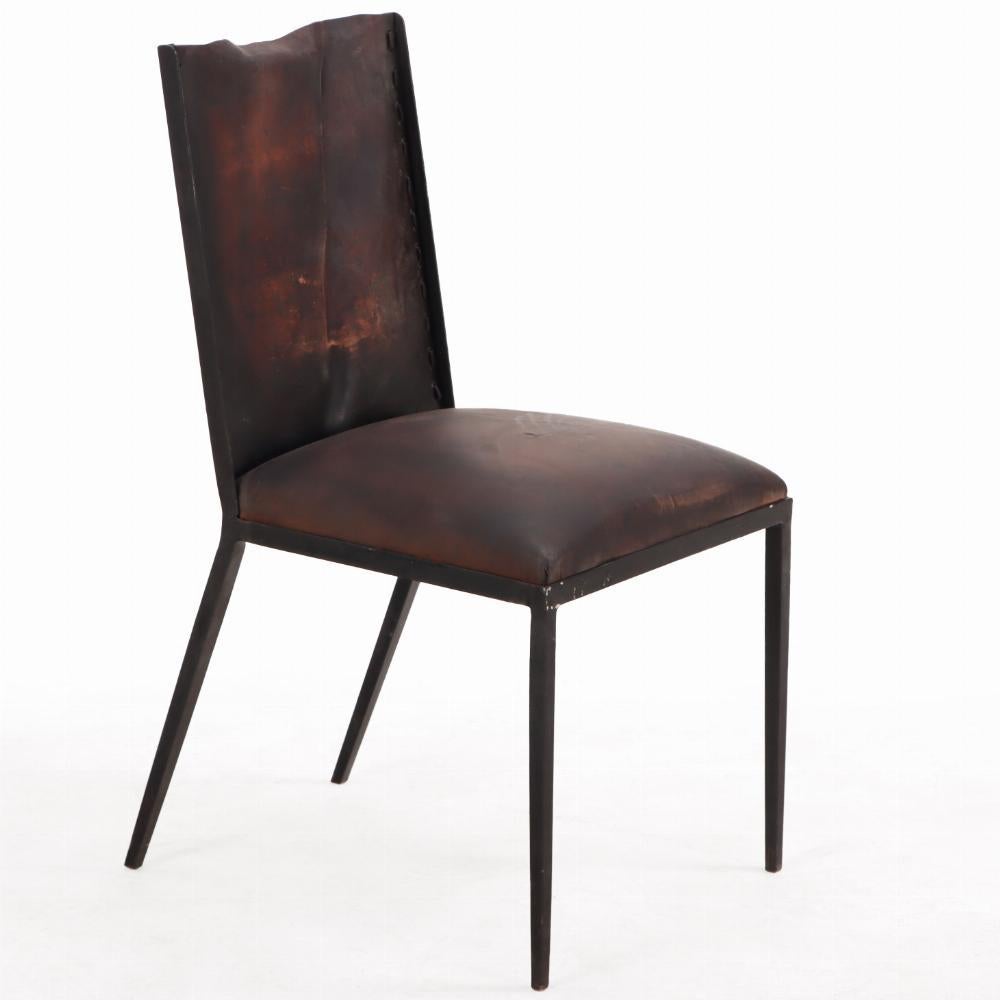 Argentine Set of 10 iron and leather dining chairs in the manner of Jean-Michel Frank.