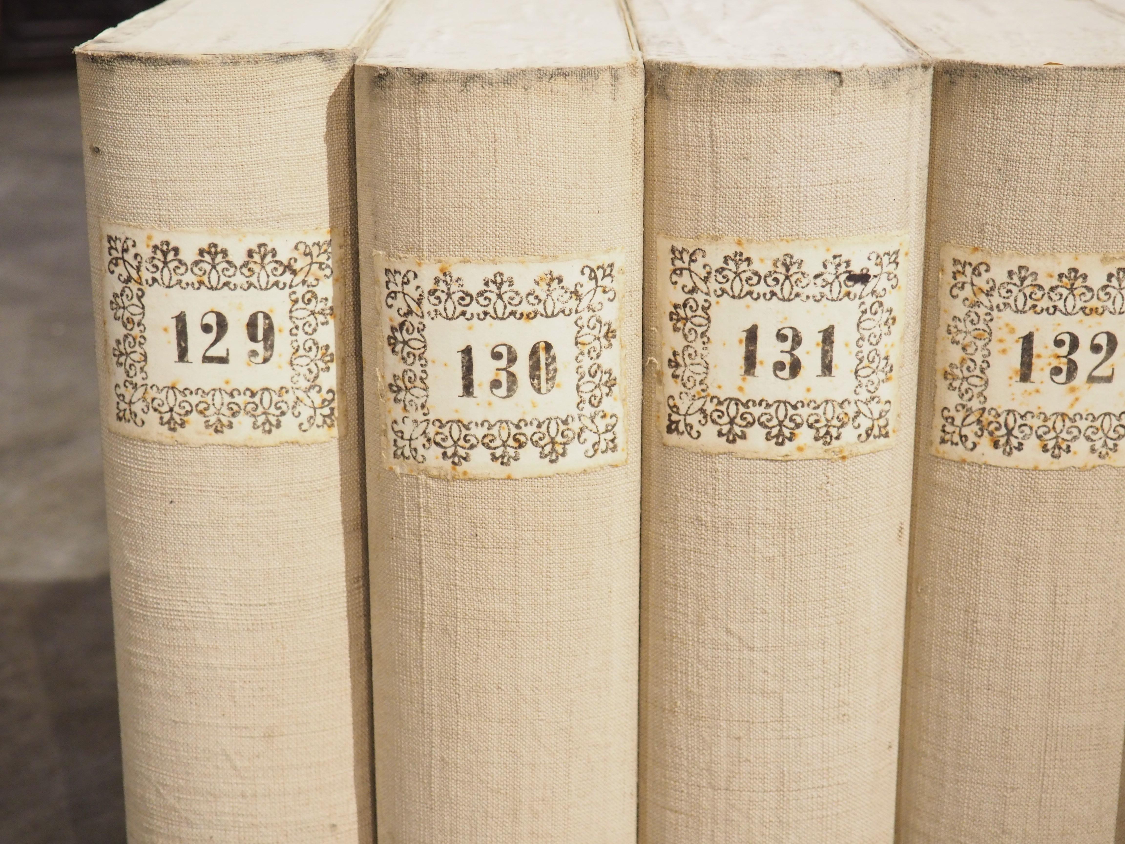 Set of 10 Italian Board and Linen Document Boxes, Circa 1915 For Sale 5