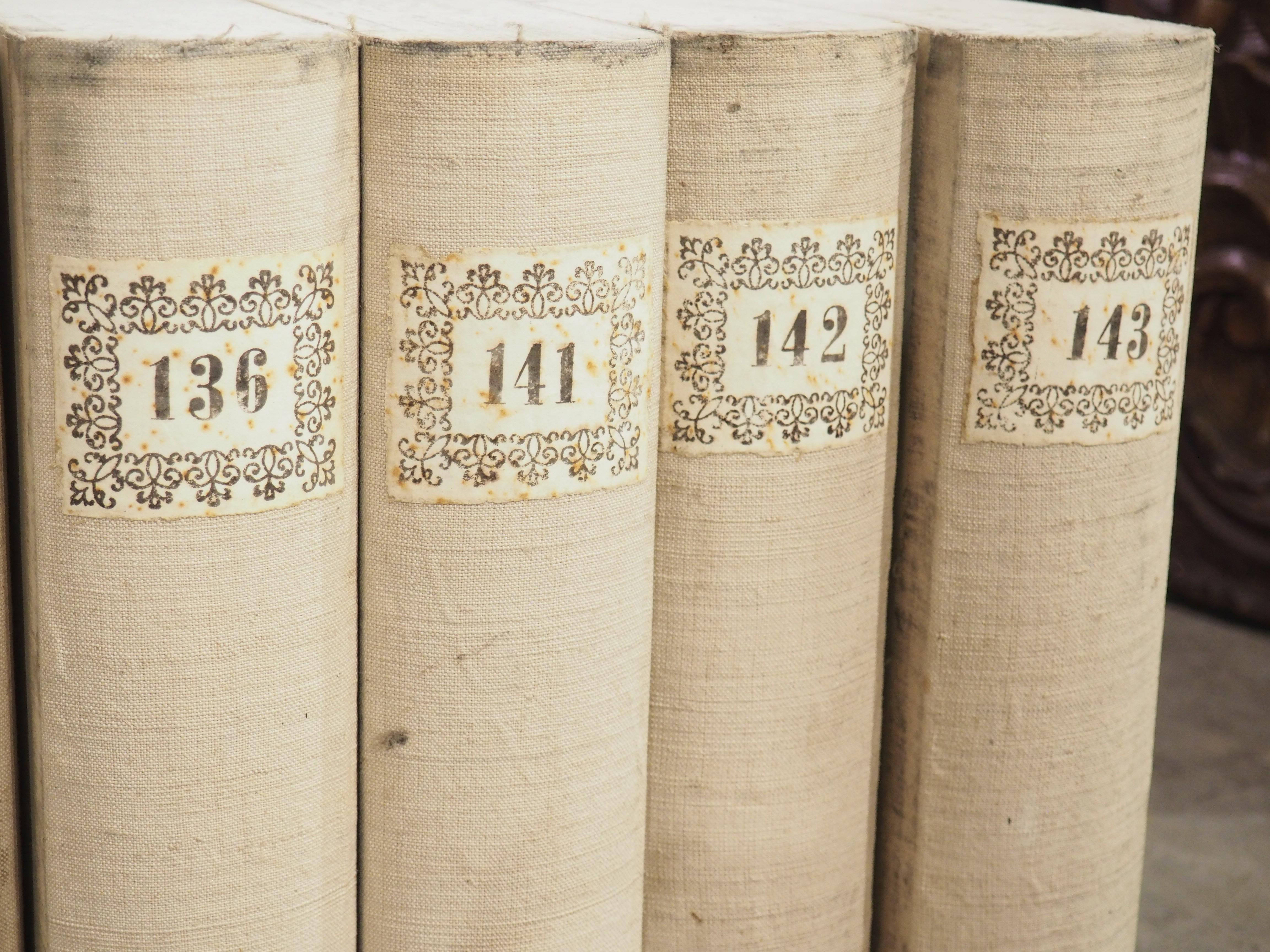 Set of 10 Italian Board and Linen Document Boxes, Circa 1915 For Sale 6